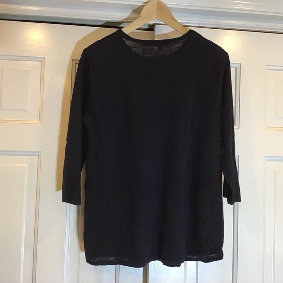 NWT J. Jill Navy 3/4 Sleeve Linen/Cotton Knit Top Lightweight Coastal Casual - Picture 2 of 11